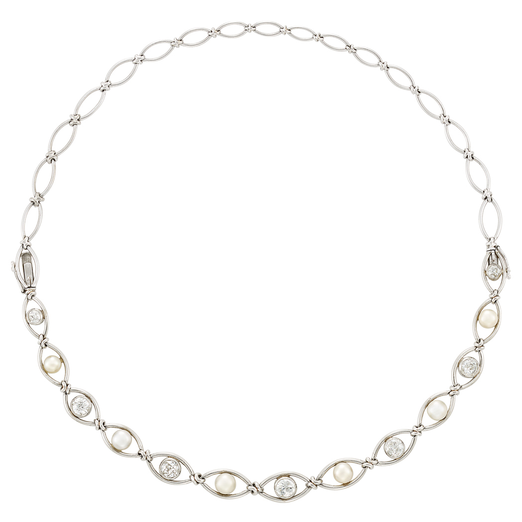 Lot 7 - Platinum, Diamond and Pearl Bracelet/Necklace Combination