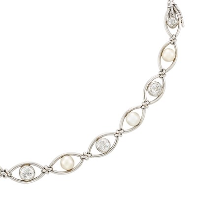 Lot 7 - Platinum, Diamond and Pearl Bracelet/Necklace Combination