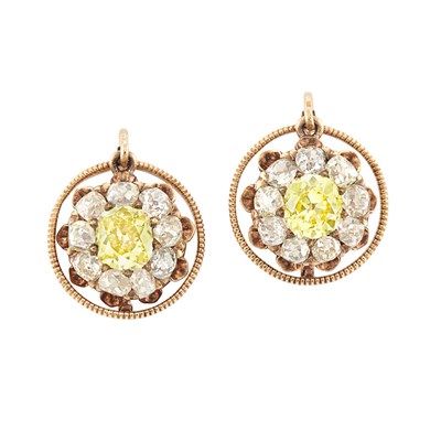 Lot 458 - Pair of Antique Gold, Yellow Diamond and Diamond Earrings