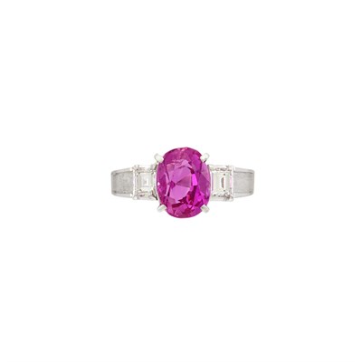 Lot 210 - Platinum, Purple-Pink Sapphire and Diamond Ring