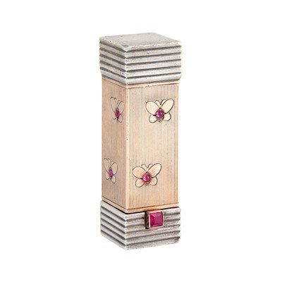 Lot 364 - Gold, Silver, Ruby and Red Stone Butterfly Lipstick Case