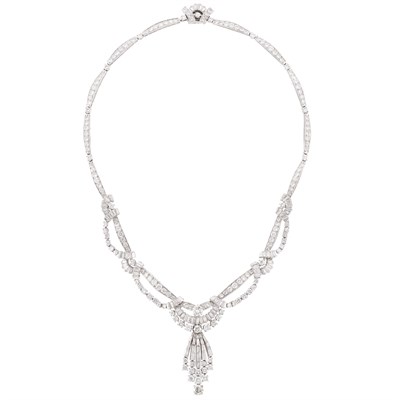 Lot 476 - Platinum and Diamond Pendant-Necklace, France