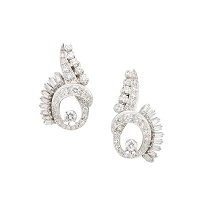 Lot 199 - Pair of Platinum and Diamond Earclips