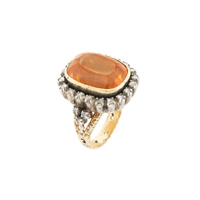 Lot 37 - Antique Silver-Topped Gold, Citrine and Diamond Ring