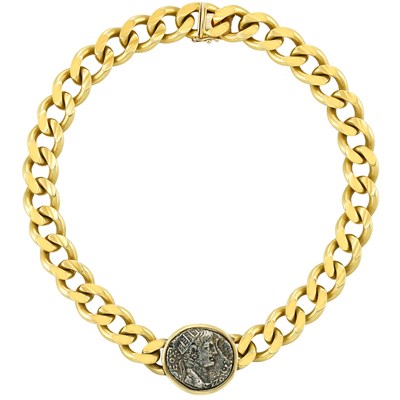 Lot 26 - Gold and Ancient Roman Silver Coin Curb Link Necklace
