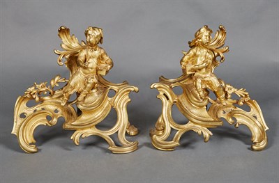 Lot 470 - Pair of Louis XV Style Gilt-Bronze Chenets...