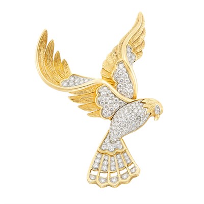 Lot 434 - Platinum, Gold and Diamond Bird Clip-Brooch, Sterle, France