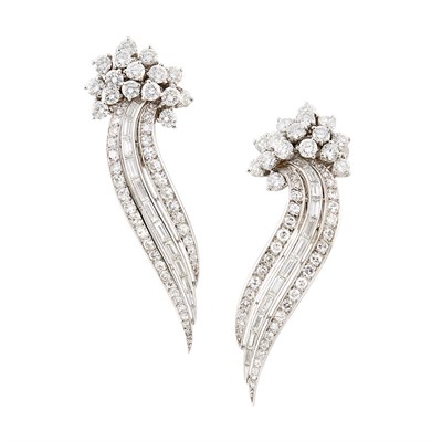 Lot 474 - Pair of Platinum and Diamond Comet Earclips