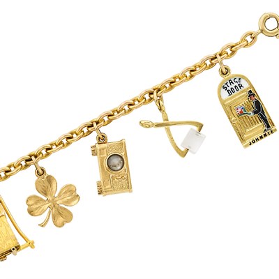 Lot 25 - Gold, Enamel and Gem-Set Charm Bracelet