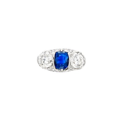 Lot 467 - Art Deco Platinum, Burma Sapphire and Diamond Ring