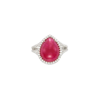 Lot 200 - White Gold, Cabochon Ruby and Diamond Ring