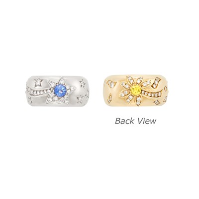 Lot 127 - Two-Color Gold, Sapphire, Yellow Sapphire and Diamond Band Ring, Chanel
