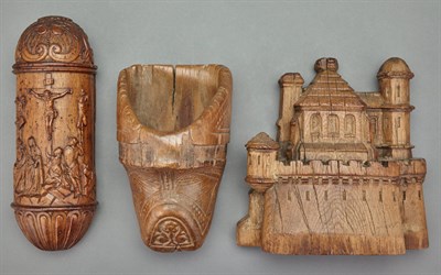 Lot 624 - Carved Oak Fragmentary Panel of a Castle Wall...