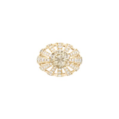 Lot 484 - Gold, Colored Diamond and Diamond Dome Ring