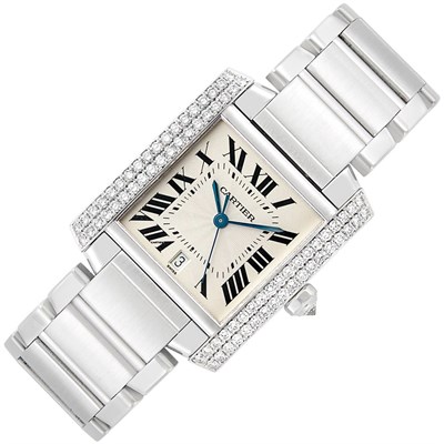 Lot 224 - White Gold and Diamond 'Tank Francaise' Wristwatch, Cartier