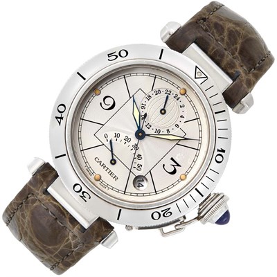 Lot 119 - Gentleman's Stainless Steel 'Pasha GMT Power Reserve' Wristwatch, Cartier, Ref. 2388