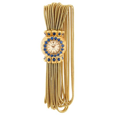 Lot 55 - Multistrand Gold and Sapphire Snake Chain Bracelet-Watch, Rolex
