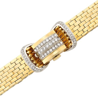 Lot 33 - Lady's Two-Color Gold and Diamond Bracelet-Watch, Rolex