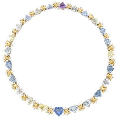 Lot 145 - Gold, Platinum, Multicolored Sapphire and Diamond Necklace, Oscar Heyman Brothers