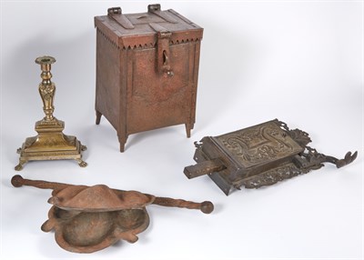 Lot 691 - Iron Money Box The hinged top with coin slot...