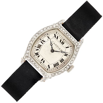 Lot 122 - Lady's Art Deco Platinum, Gold and Diamond Wristwatch, Cartier, France, European Watch & Clock Co. Inc.
