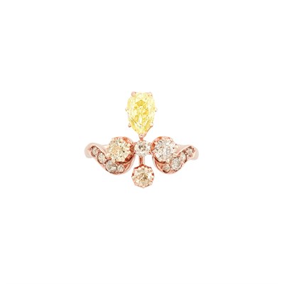 Lot 20 - Antique Rose Gold, Fancy Light Yellow Diamond and Diamond Ring