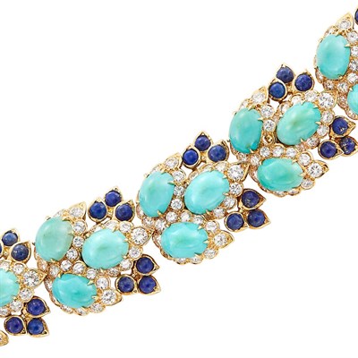 Lot 362 - Gold, Turquoise, Diamond and Lapis Bracelet