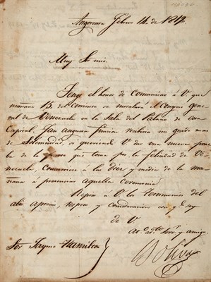 Lot 219 - BOLIVAR, SIMON Letter signed to Jayme Hamilton...
