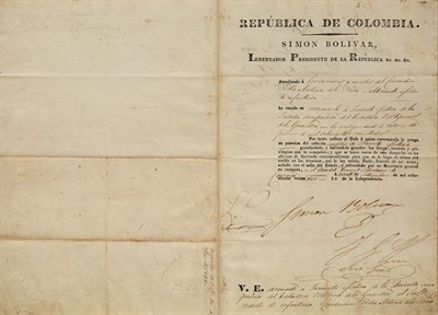Lot 217 - BOLIVAR, SIMON Three military documents signed....