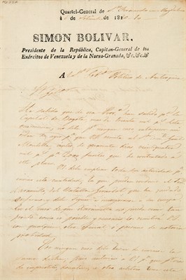 Lot 221 - BOLIVAR, SIMON Two letters to the Political...