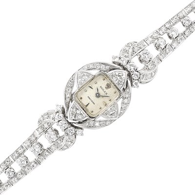Lot 153 - Lady's Platinum and Diamond 'Precision' Wristwatch, Rolex