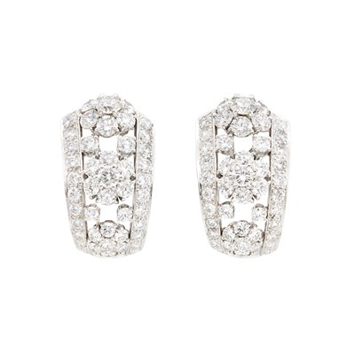 Lot 209 - Pair of Platinum and Diamond 'Snowflake' Earrings, Van Cleef & Arpels