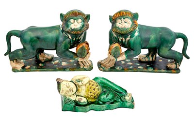 Lot 304 - Pair of Ming Style Green Glazed Pottery...
