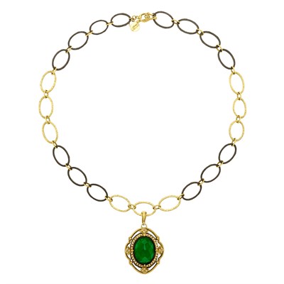 Lot 105 - Gold, Oxidized Silver, Malachite, Topaz and Diamond Pendant-Necklace, Emily Armenta