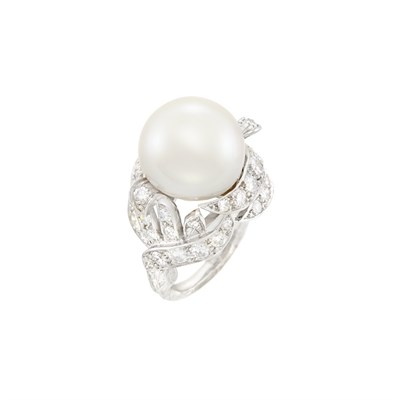 Lot 412 - Platinum, Cultured Pearl and Diamond Ring, Sterle, Paris