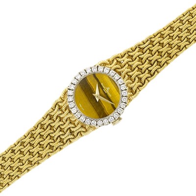 Lot 194 - Lady's Gold, Tiger's Eye and Diamond Wristwatch, Baume & Mercier