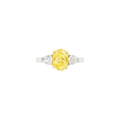 Lot 303 - Platinum, Gold, Fancy Vivid Yellow Diamond and Diamond Ring, Bulgari