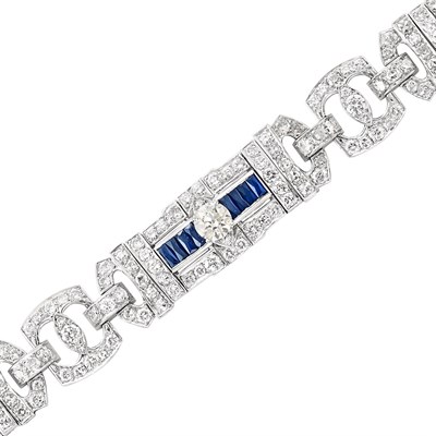 Lot 358 - Platinum, Diamond and Synthetic Sapphire Bracelet