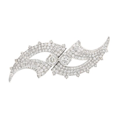 Lot 156 - Platinum and Diamond Double Clip-Brooch
