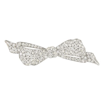 Lot 367 - Platinum and Diamond Bow Brooch