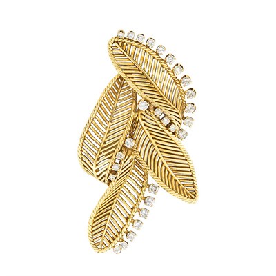 Lot 315 - Gold and Diamond Leaf Clip-Brooch, Marianne Ostier