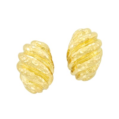 Lot 331 - Pair of Hammered Gold Bombe Earclips, David Webb
