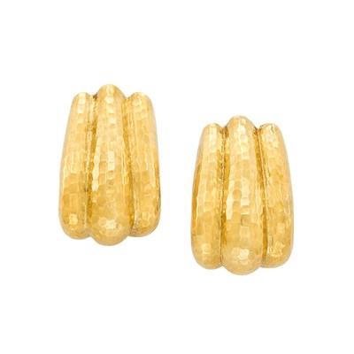 Lot 308 - Pair of Hammered Gold Bombe Earclips, David Webb