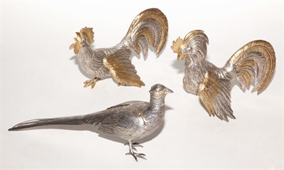 Lot 538 - Pair of Continental Silver Fighting Cocks...