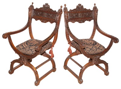 Lot 580 - Pair of Renaissance Revival Style Oak Armchairs