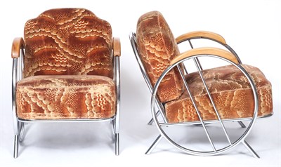Lot 152 - Pair of Upholstered Chromed Tubular Steel and...