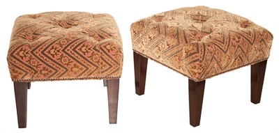 Lot 439 - Pair of Upholstered Mahogany Stained Stools...
