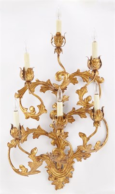 Lot 571 - Pair of Continental Gilt-Metal Six-Light Wall...