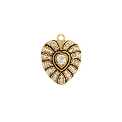 Lot 523 - Antique Gold, Enamel and Diamond Heart Locket-Pendant