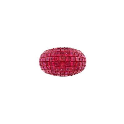 Lot 226 - White Gold and Invisibly-Set Ruby Bombe Ring